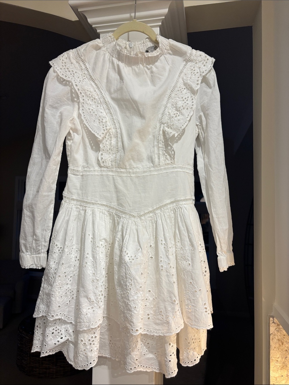 All Saints White Long Sleeve Eyelet Lace Mini Dress